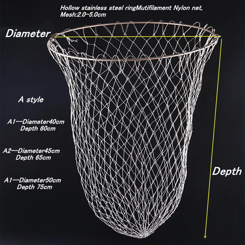 strong line diameter 60cm dip net of head nylon fishing net stainless steel ring fishing network turck net dipneting spoon net