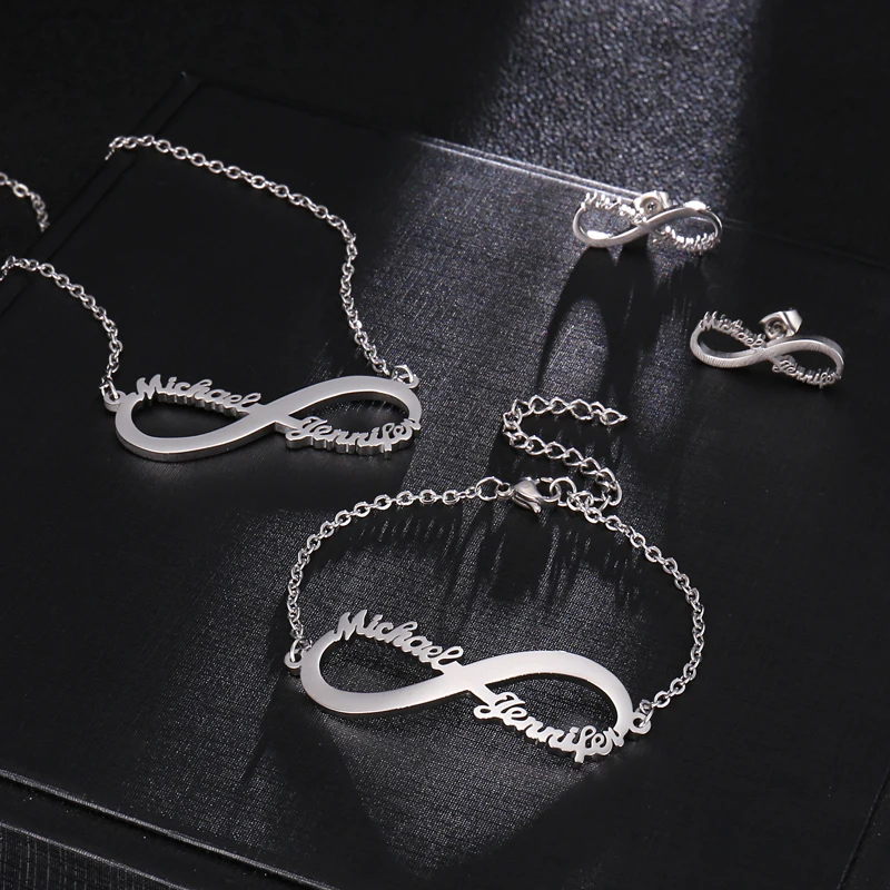 Романтические пользовательские Бесконечность имя ожерелье персонализированные Два таблички обещают Шарм ожерелья с кулоном для женщин ювелирные изделия