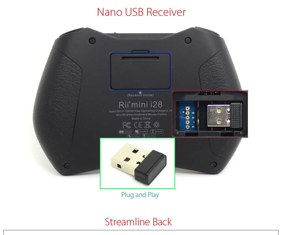 Rii i28C русская французская мини беспроводная клавиатура с подсветкой 2,4 ГГц воздушная мышь с портативной сенсорной панелью для мини-ПК X96 Android tv Box