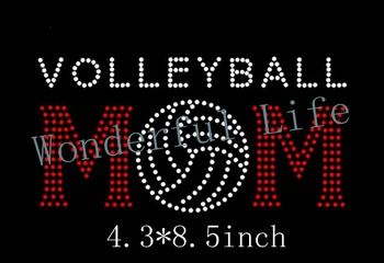 

YX Free shipping hot fix rhinestone motif designs volleyball mom with ball red white crystal 20PCS like to buy all