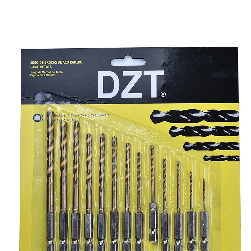 03 MPT 13Pcs Twist Drill Bit Set High Speed Steel Titanium Punch Drill HSS Titanium Coated Drill Woodworkin Tool 1.5mm-6.5mm Set