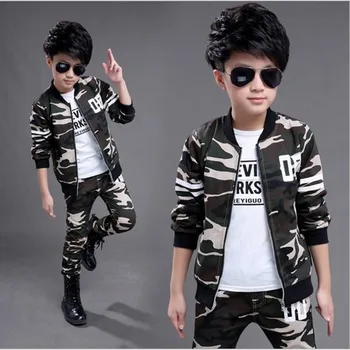 

2018 Brand Boy Sport Camouflage Clothing Set for Autumn Spring Print Coat+ Pants Two Pieces Boy School Fashion Clothes Set