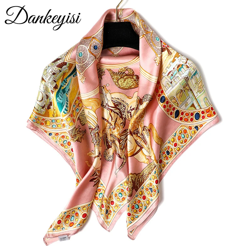 

DANKEYISI Designer Silk Scarf Women Bandana Hijab Scarf Winter Big Square Towel 100% Natural Silk Female Foulard Femme Scarves
