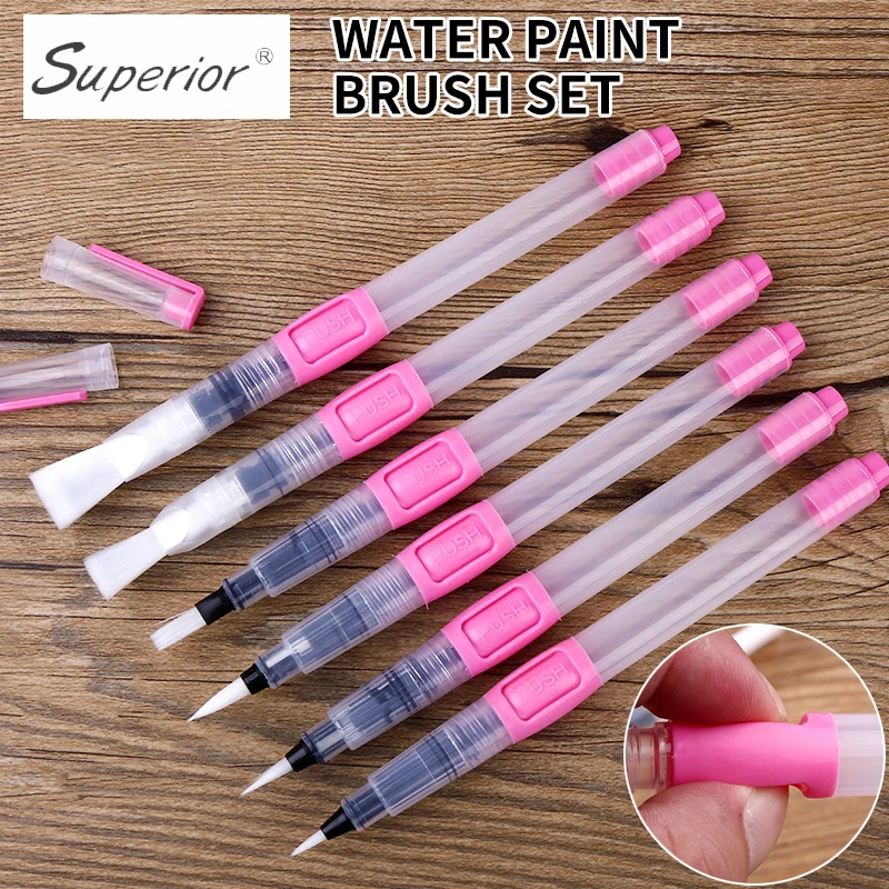 

6Pcs Water Brush Water Paint Brush Set Large Capacity Soft Watercolor Painting Brush Pen For Beginner Drawing Art Supplies