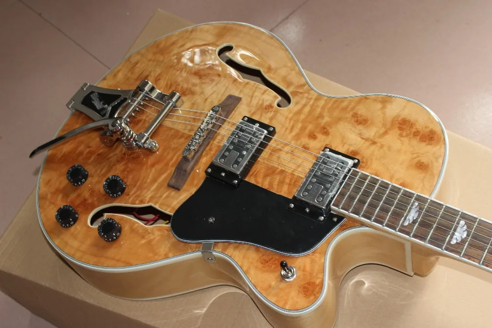 

Custom Shop F hollow body jazz Electric guitar with Chrome hardware, Spalted+Flame Maple top,rosewood fingerboard guitarra