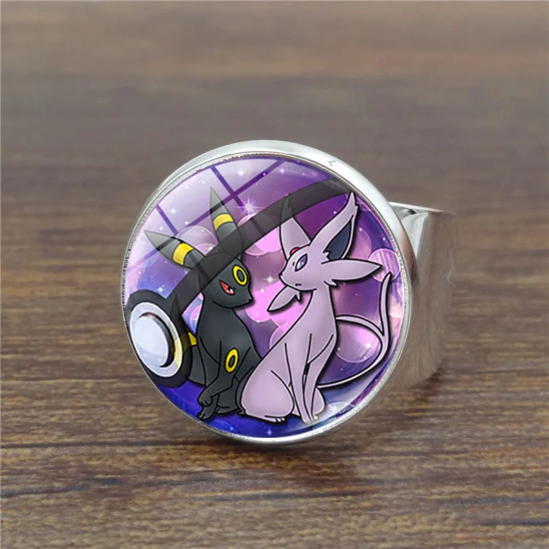 Регулируемое кольцо Pokemon с покеболом посеребренным стеклом кабошоном Пикачу для