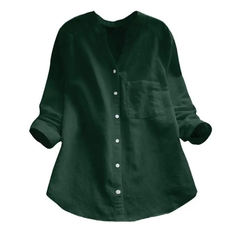 Yiwa Женская хлопковая льняная однотонная Повседневная рубашка с длинным рукавом большого размера дышащая износостойкая Женская одежда с коротким рукавом