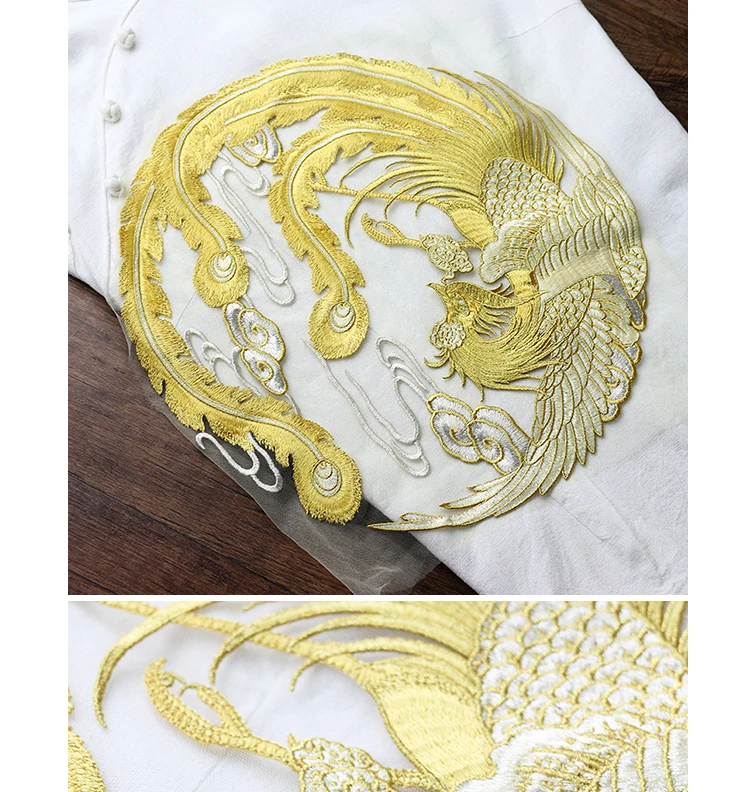 Chinese style round gold Phoenix mesh embroidery lace patches Applique for DIY dress 31cm