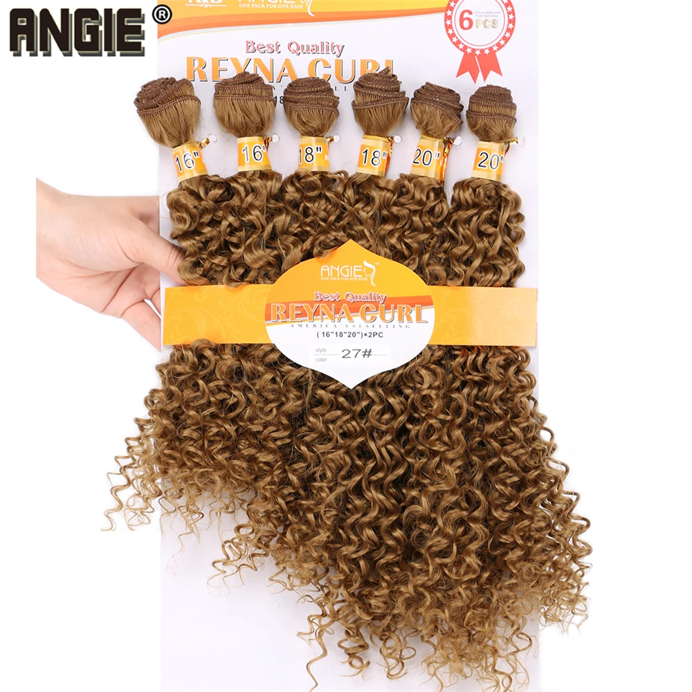 ANGIE Golden Color Synthetic Hair Bundles Afro Kinky Curly Wave Hair Extensions Pure Color Fiber Hair Weaving angie