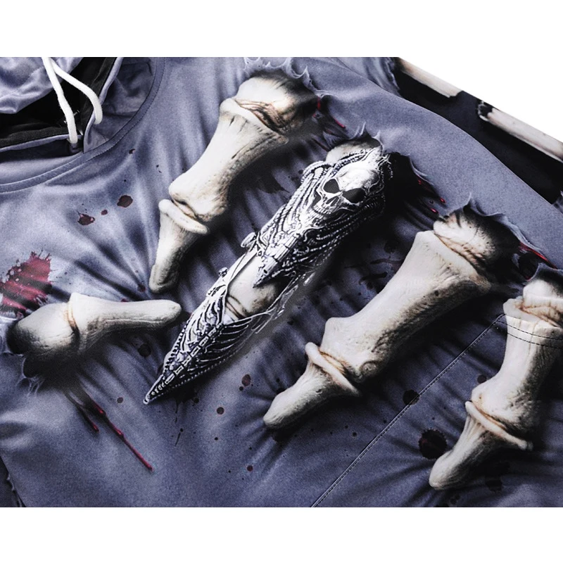 3D Print Horror Skull Fingers Jacket Men/women Hipster Spring Autumn Long Sleeves Sweatshirts Boys Hiphop Hoodies Gray Clothes