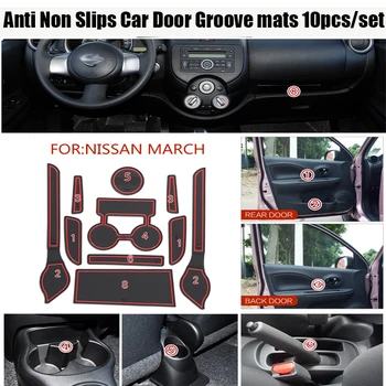 

Auto Anti Non Slips Car Door Groove mats For Nissan MARCH Car-styling Car Gate slot mats Door Pad/Cup mat 10PCS/LOT Silica Gel