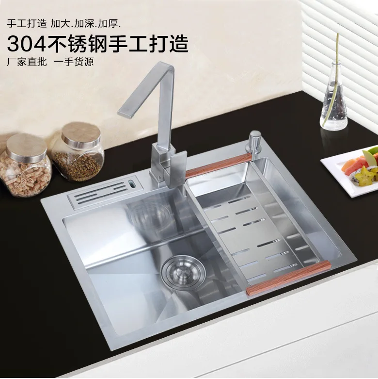 SUS304 кухонная раковина из нержавеющей стали одночаша бак с держателем ножа посудомоечная машина умывальник ручной утолщение посудомоечная машина