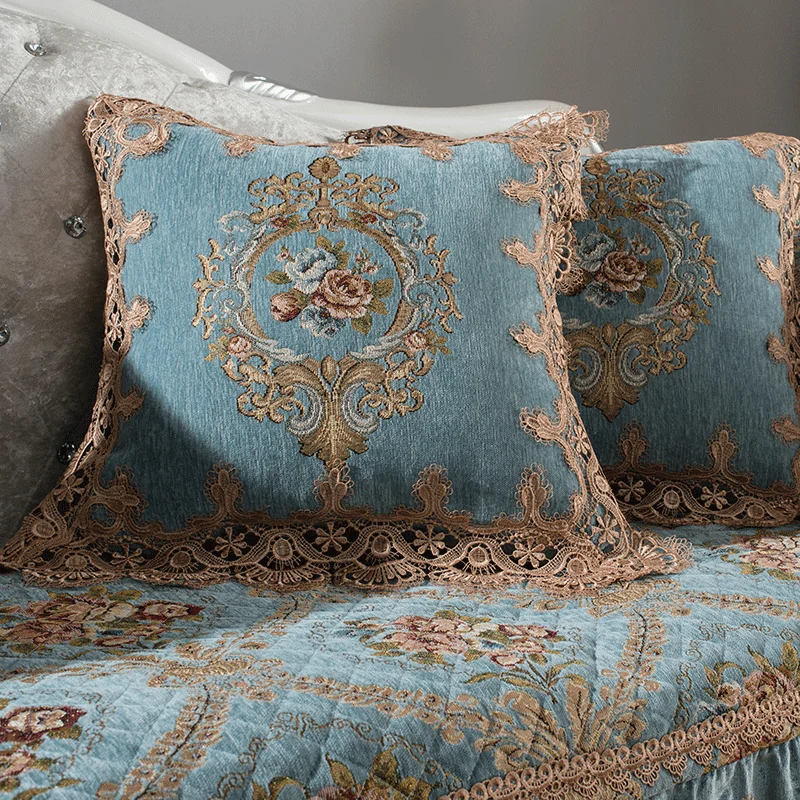

ROMANZO Top Quality Chenille Fabric Sofa Cushion Cover With Embroidery Lace Decoration Hotel Bed Cushion Case 45X45CM