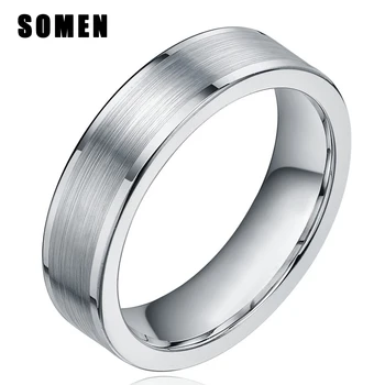 

SOMEN 6mm Silver Color Tungsten Carbide Rings Women Flat Polished Brushed Finish Wedding Band Men Engagement Ring Female Jewelry