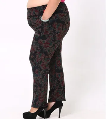 Большие женские брюки зимние винтажные большие брюки с принтом с высокой эластичной талией размера плюс 3XL-6XL женские брюки среднего возраста J265