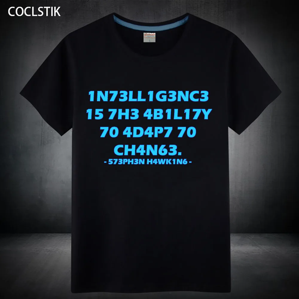 

100% Cotton Adult Summer Fluorescent Stephen Hawking T Shirt Male/Mens Casual Luminous 1N73LL1G3NC3 Short Sleeve T-shirt S-5XL
