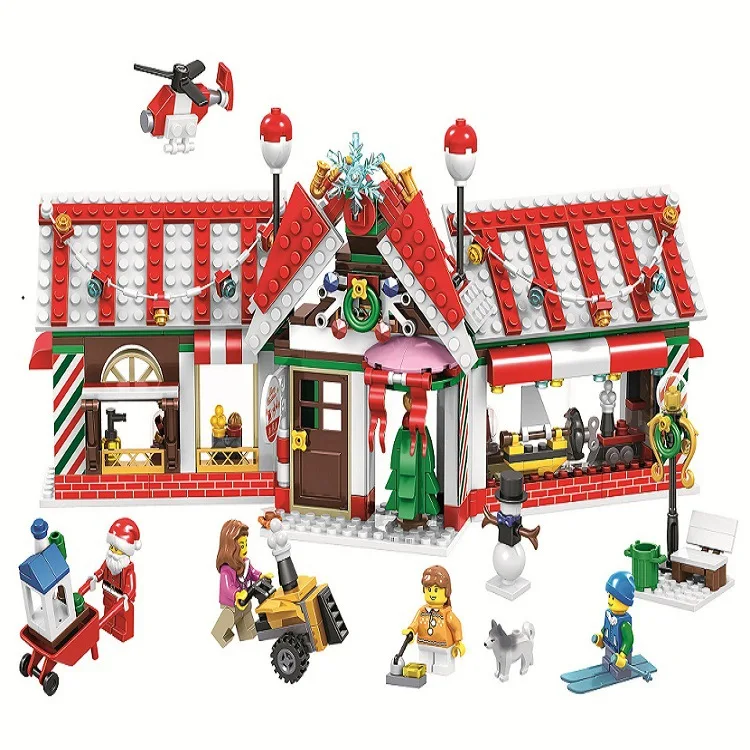 Рождественский создатель зимняя деревенская Санта олень поезд/грузовик совместимые кирпичные Строительные блоки Набор игрушек для детей