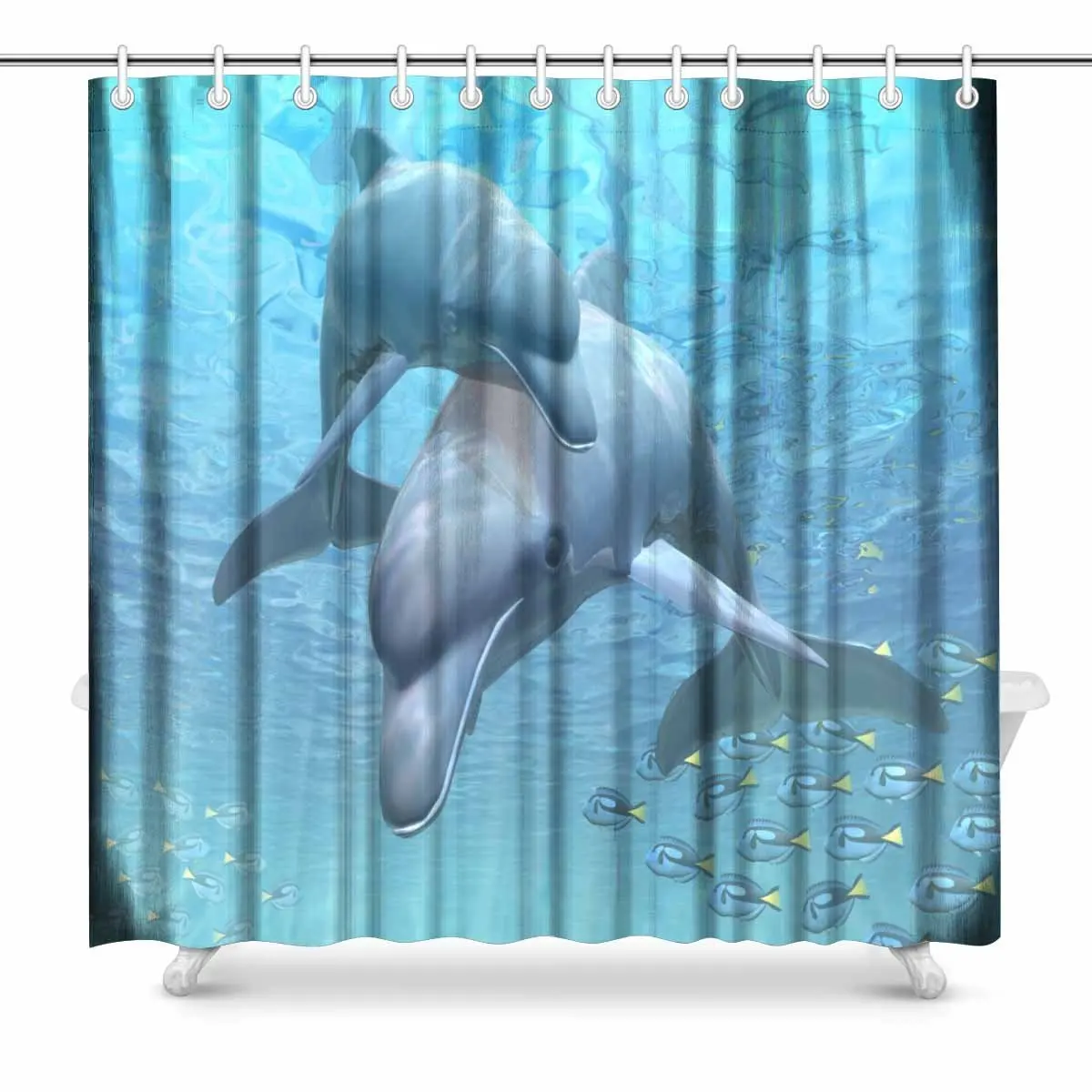 Aplysia Dolphin Polyester Fabric Bathroom Shower Curtain Set with Hooks