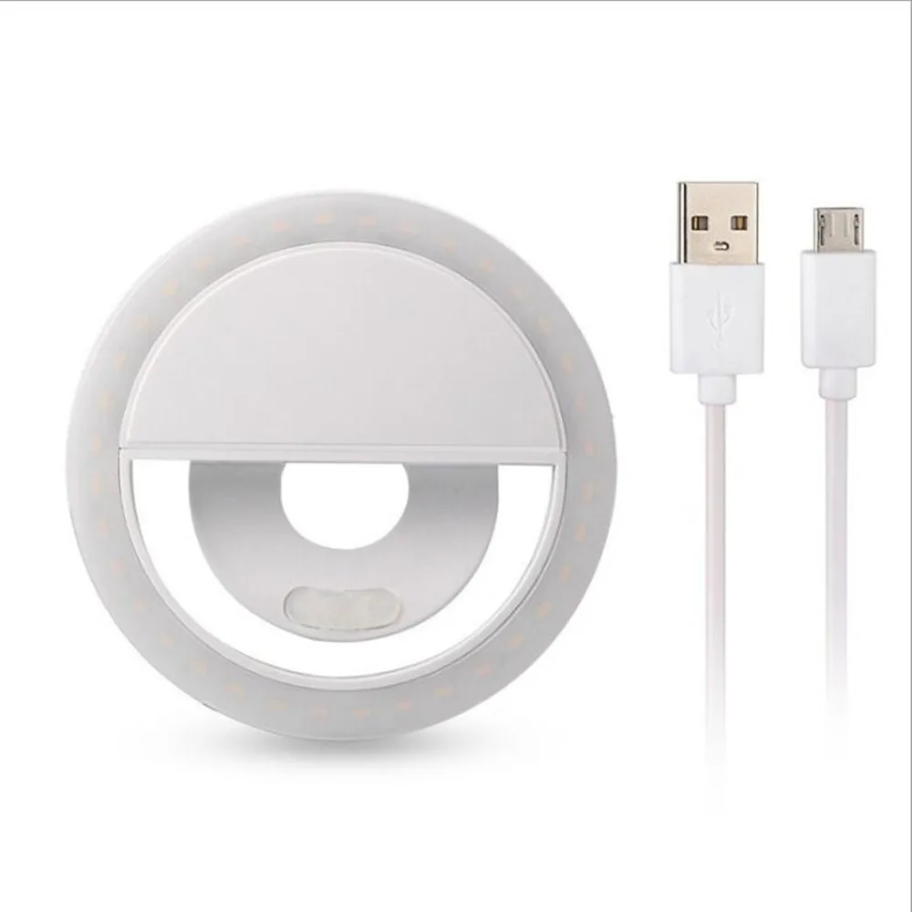 USB зарядка селфи портативная вспышка Led камера телефон фотография кольцо светильник для улучшения фотографии для ПК iPhone смартфон - Цвет: Белый