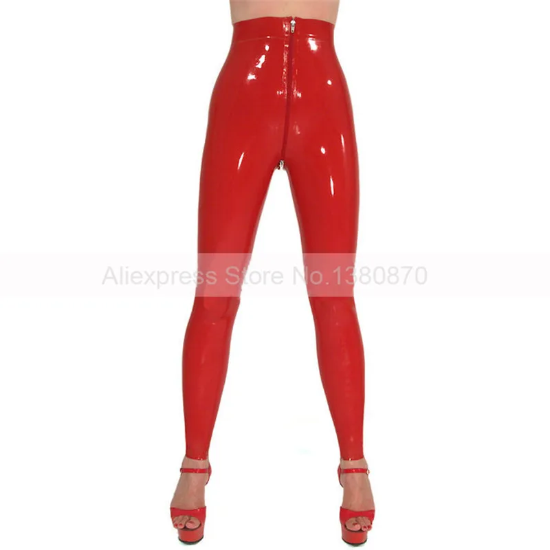 Высокая Талия модные латекса Для женщин брюки с молнией спереди индивидуальный заказ размер ЕС S-LTW007