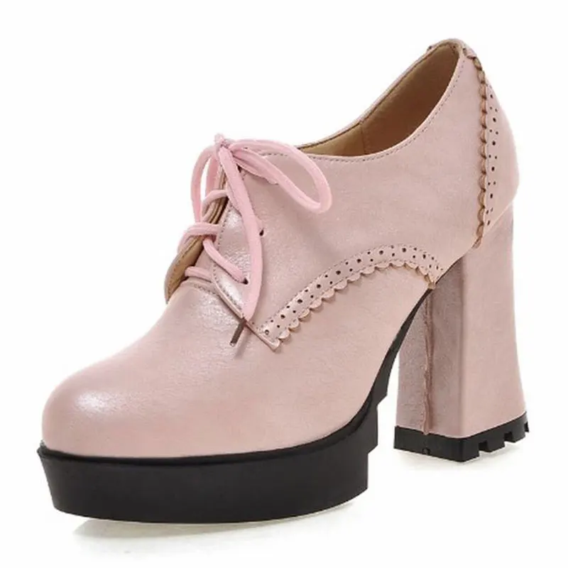 

P828 Sexy Lace-Up Women Pumps Cut-Outs Spring Pumps Round Toe Super Hoof High Heels Platform Shoes Woman Fashion Women Shoes