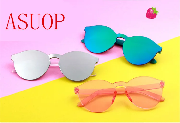 ASOUZ 2018 new stylish transparent colored round sunglasses boys and girls oval retro children's luxury brand UV400 glasses (8)