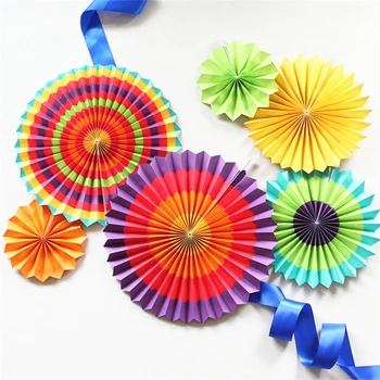 

HAOCHU 6pcs/set (20cm 30cm 40cm) Colorful Striped Tissue Paper Fan Wedding Baby Shower Party Backdrop Decoration Supplies