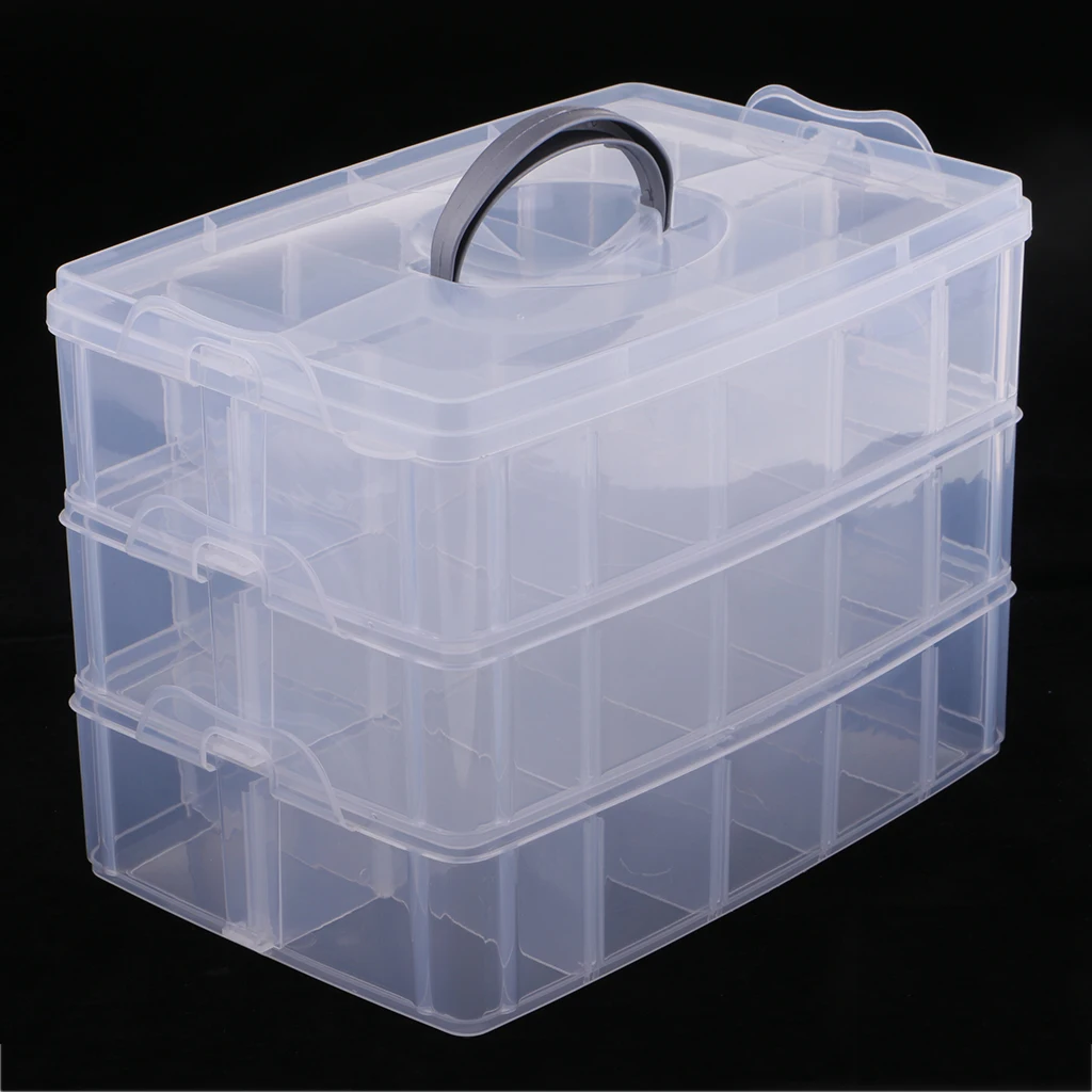 MagiDeal 3 Layer Stackable Clear Plastic Jewelry Bead Box Organizer Toy Storage Case Container with Adjustable Dividers 30 Grids