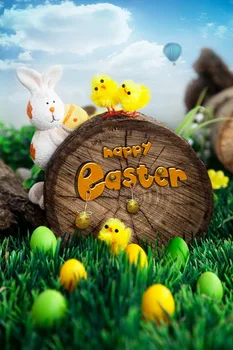 

happy Easter pattern drawing with bunny and chicks printed Art fabric photography backdrops background D-4487