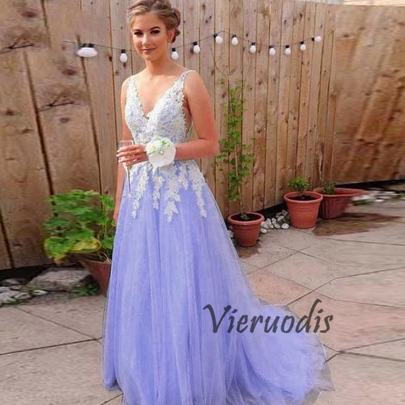 53-1           Lilac Muslim Evening Dresses V-Neck Lace Islamic Dubai Saudi Arabic Long Elegant Evening Gown Long Prom Dress