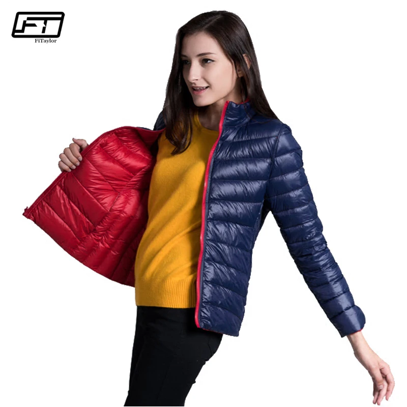 Fitaylor Novo Mulheres de Inverno Para Baixo Jaqueta Ultra Light 90% de Pato Branco Para Baixo Lateral Dobro Casacos Curto Design Slim Parkas Quentes