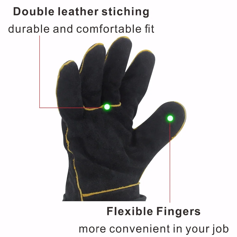 KIM YUAN 013/027L Welding Gloves Heat Resistant for Welder/Cooking/Baking/Fireplace/Animal Handling/BBQ Black 14in&16inches - Image 2