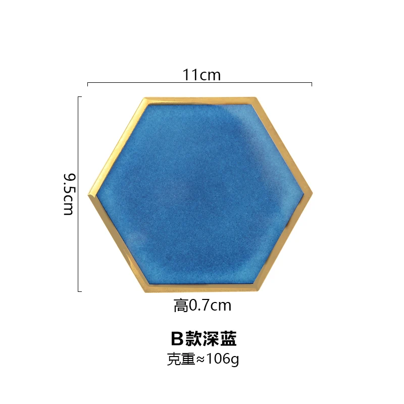 Роскошный шестигранный керамический столик в европейском Пномпеньском стиле, подстилка для кофейного чая, черный, зеленый, синий цвет, нескользящая салфетка, 1 шт - Цвет: Blue