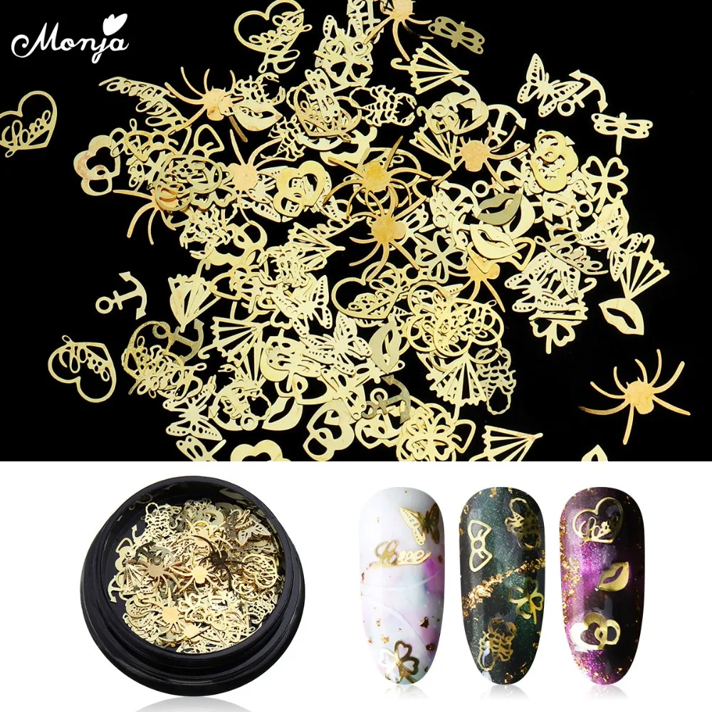 Monja 1 коробка смешанный стиль дизайн ногтей Сердце паук бабочка талисманы золотые металлические заклепки Шпильки ультра тонкие украшения Аксессуары