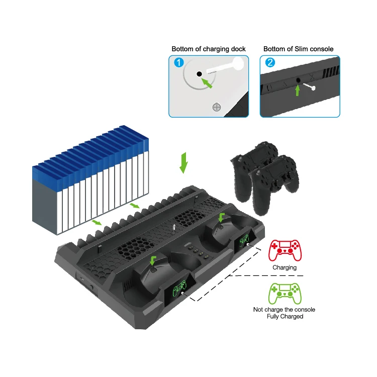 PS4/PS4 Pro/тонкий консольный охлаждающий вентилятор вертикальная подставка контроллер зарядное устройство зарядная док-станция 16 игр для хранения Playstation 4