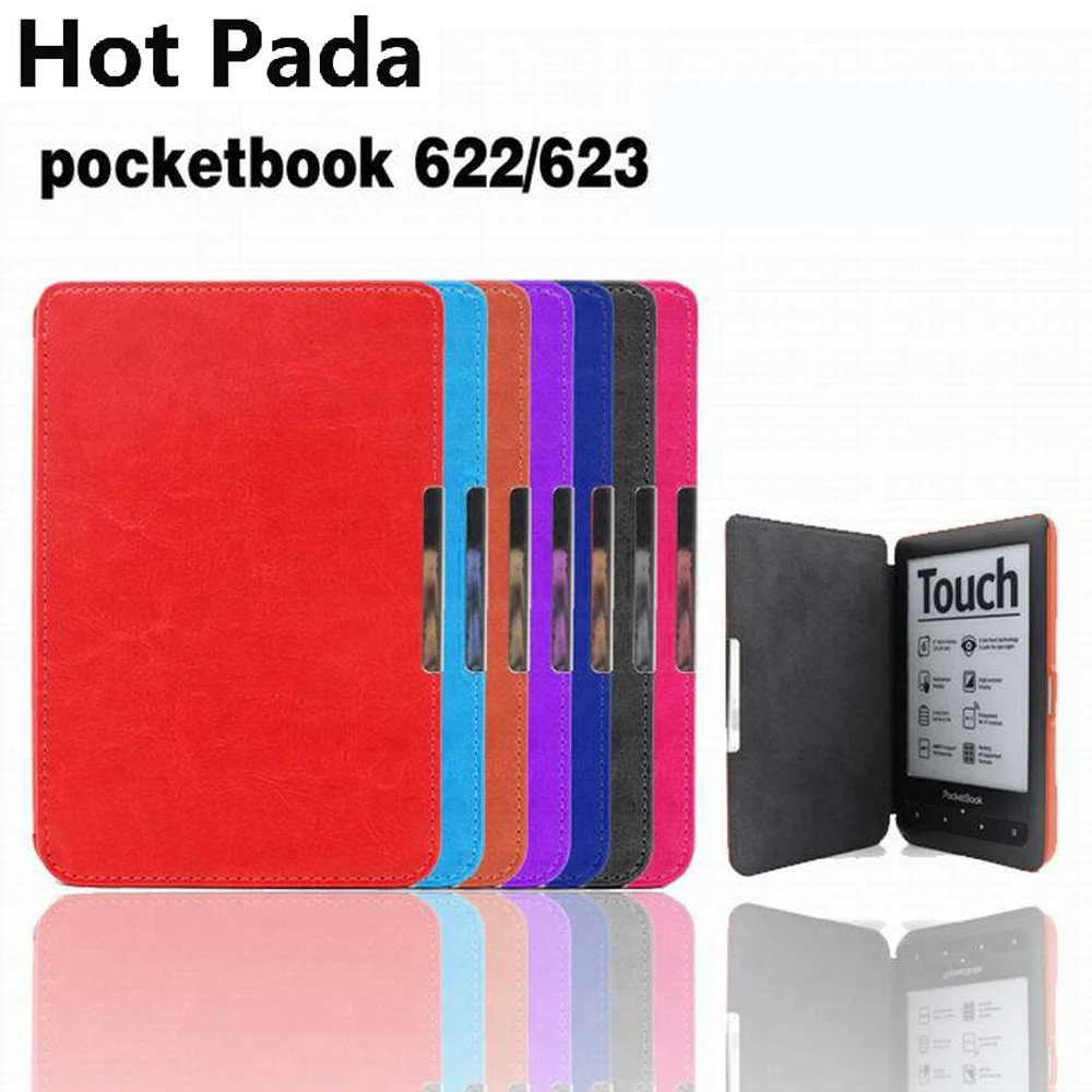 

Hot Pada luxury pu leather cover for pocketbook touch 622/623 6'' ereader+screen protector