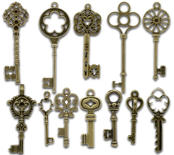 Doreen Box Lovely Mixed Antique Bronze Key Charms Pendants 33x13mm-69x20mm, 24Pcs (B13922)
