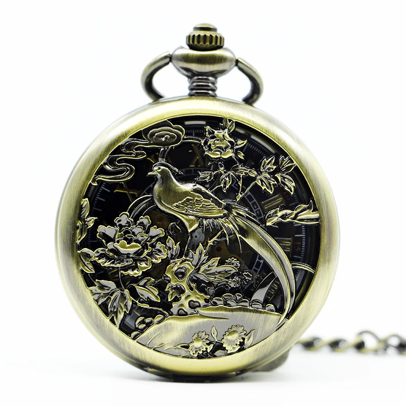 

Top Vintage Nursing Watches Birds Mechanical Pocket&Fob Watches Skeleton Unisex Watch with Fob Chain Gifts PJX1282