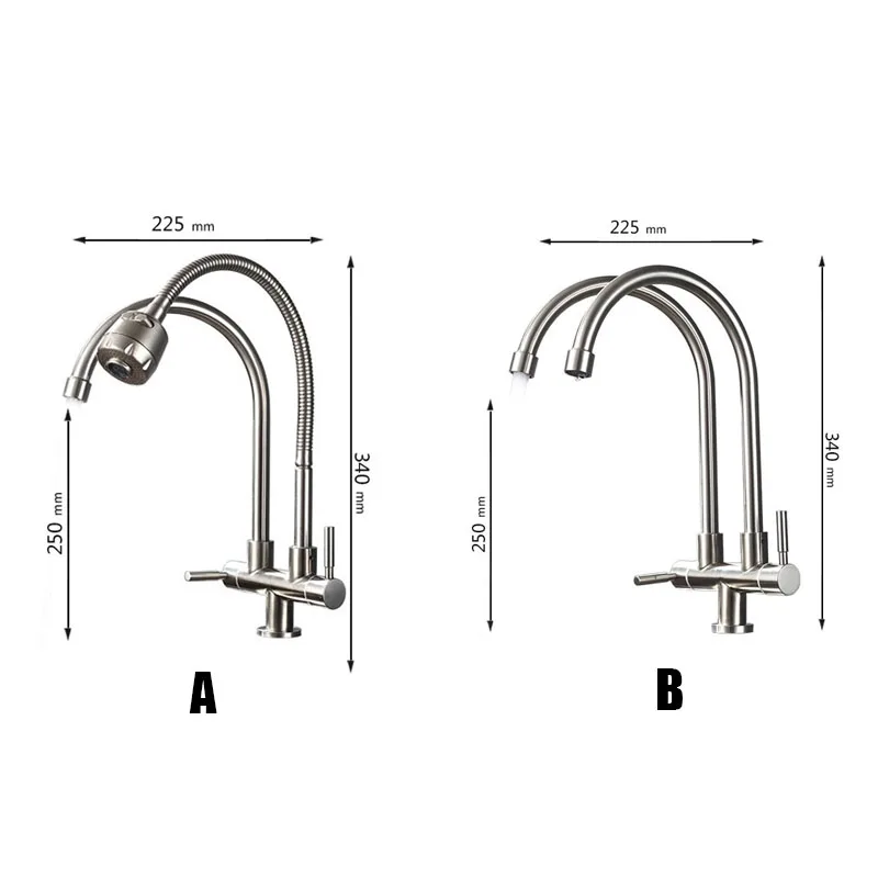 Кран с двойной головкой для холодной кухни, универсальный кран с свободным вращением 304 из нержавеющей стали с одним отверстием для раковины, водопроводный кран