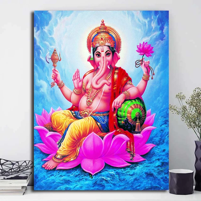 Tableau Ganesh fleur de lotus rose