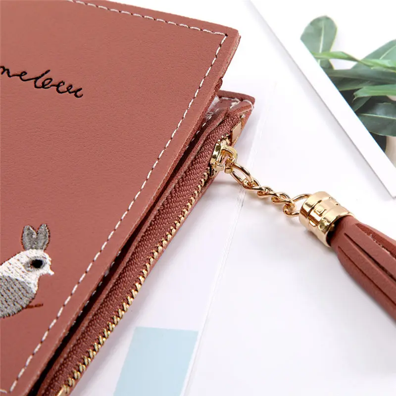 Women Fox Cat Short Wallet Tassel Coin Purse Card Holders Handbag women's wallet clutch portfel cuzdan billetera carteira 40MA1926