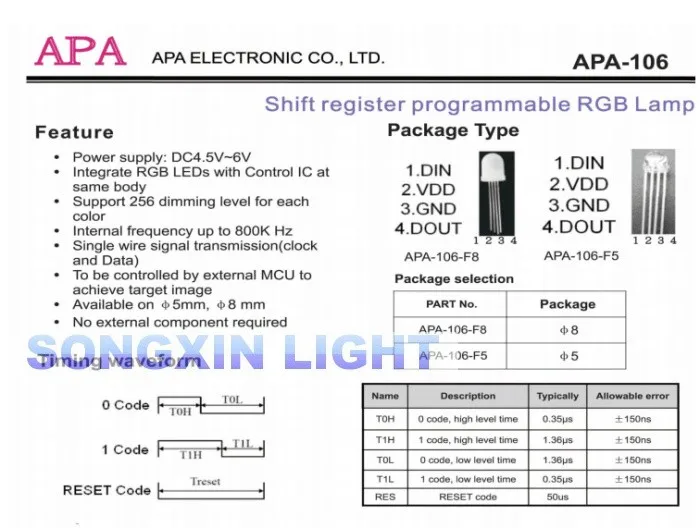 50 шт. APA106 F5 5 мм RGB светодиодный чип Интегрированный RGB светодиодный s(как WS2812B) APA106 круглый головной убор полноцветный светодиодный s