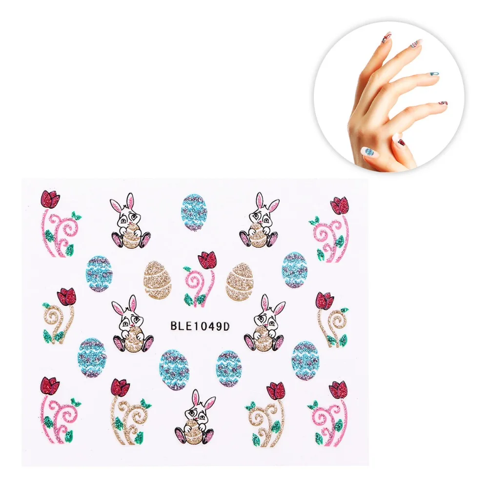 

1 Sheet 3D Nail Stickers Colorful Cartoon Patterned Glitter Exquisite Easter Nail Stickers DIY Nail Applique Girls Stickers