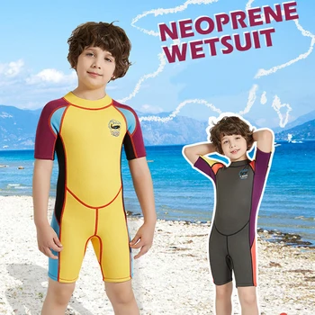 

Dive&Sail 2.5MM Neoprene Diving Wetsuits Kids one piece Swimsuit short sleeve Scuba Swimming Thermal protective suit Girl Boy