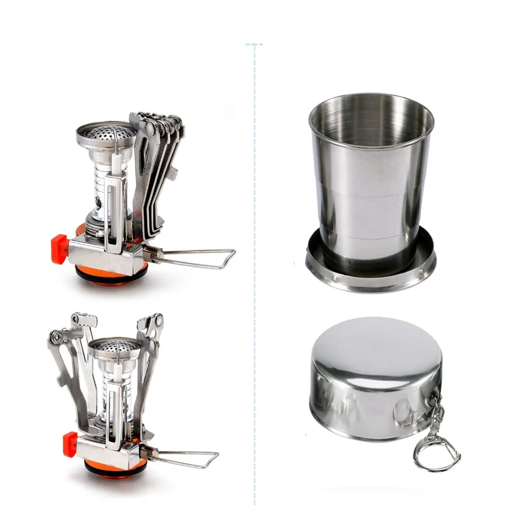 1 Unidades de utensilios de cocina olla con la Copa plegable estufa de Gas tanque soporte tenedor cuchara cuchillo utensilios al aire libre vajilla equipo para Picnic