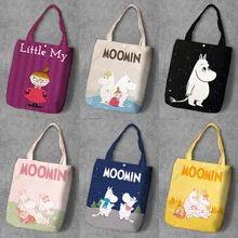 Moomin сумка для покупок милый гиппопотам тонкий маленький мой рюкзак на плечо Студенческая Холщовая Сумка с принтом Сумка-тоут на кнопках Холщовая Сумка
