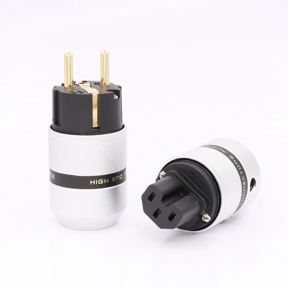 

Hi End Audio Aluminum Gold Plated Schuko Power Plug Connector+IEC Female Plug power plug For Audio Connector Schuko