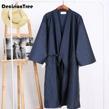 Мужской халат с принтом, повседневная одежда для сна, домашняя одежда, японский стиль, мужское кимоно, банное платье, свободное хлопковое ночное белье