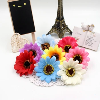 

2017 100pcs/lot 6.5cm Artificial Mini Silk Sunflower Head artificial flowers for Garden wedding car home decoration scrapbooking