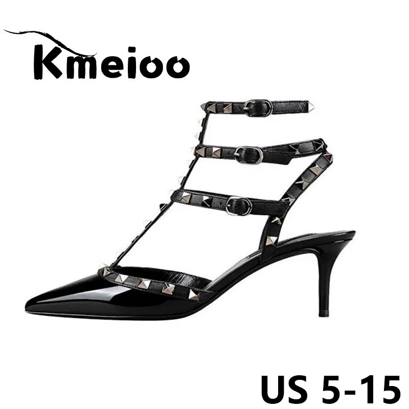 

Kmeioo US Size 5-15 Summer Fashion Ladies Shoes Rivets Studded Sandals Gladiator Buckle Strap Women Sandals Cut Out High Heels
